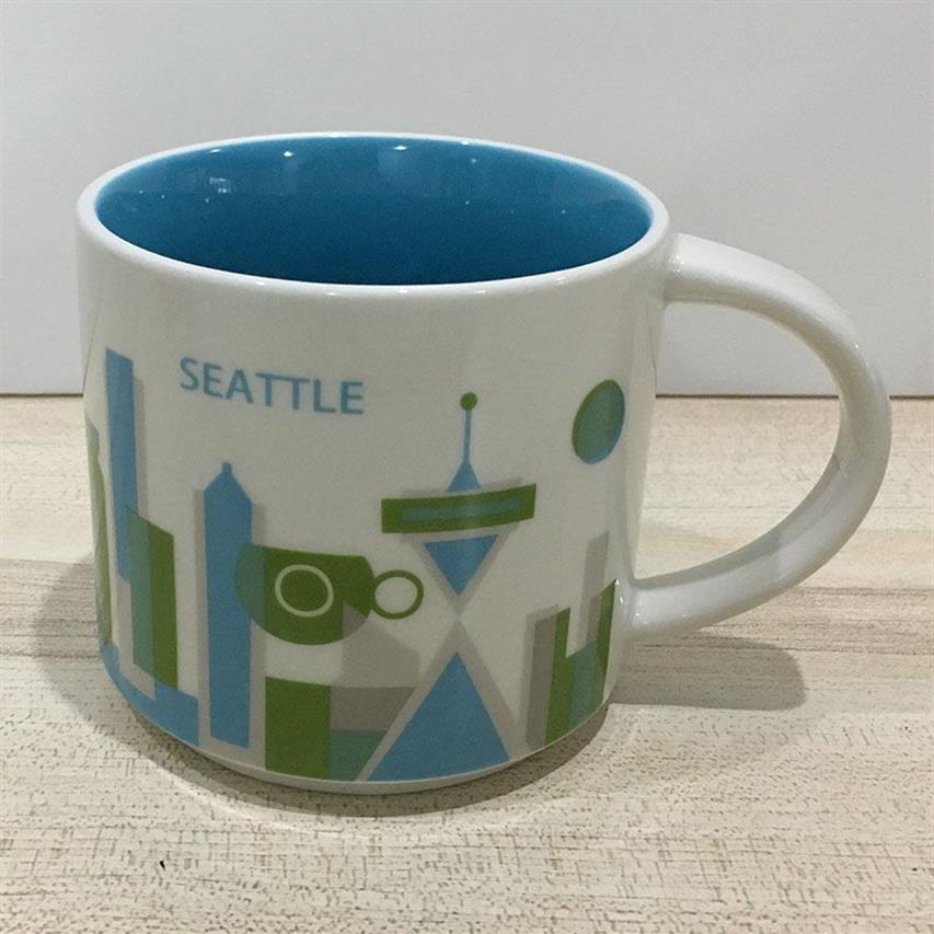 14oz kapacitet keramisk Starbucks City Mug American Cities Coffee Mug Cup med original Box Seattle City284w