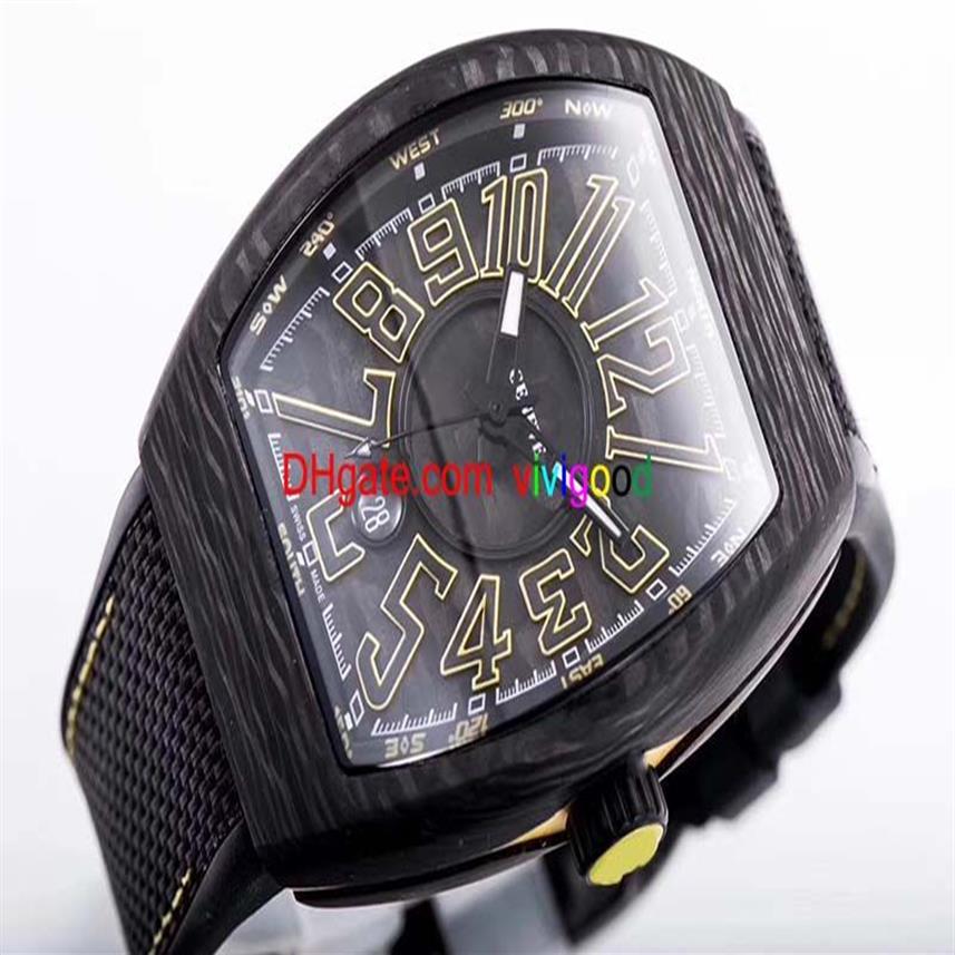 Top-Qualität Männer Vanguard Uhren Automatische Auto Datum Uhr Herren Schwarzes Zifferblatt Kohlefaser Gummi Männliche Uhr Herren Sport Wristw234v