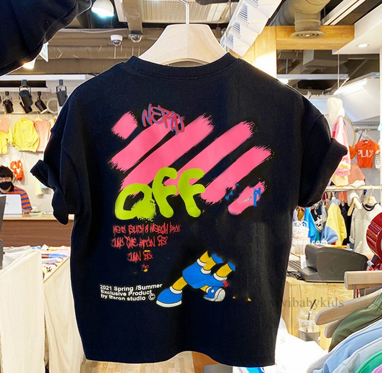 ボーイズガールズカートゥーンアニメレタープリントTシャツキッズラウンドカラーカジュアルティー2024サマーチルドレンコットントップス衣類Z6000