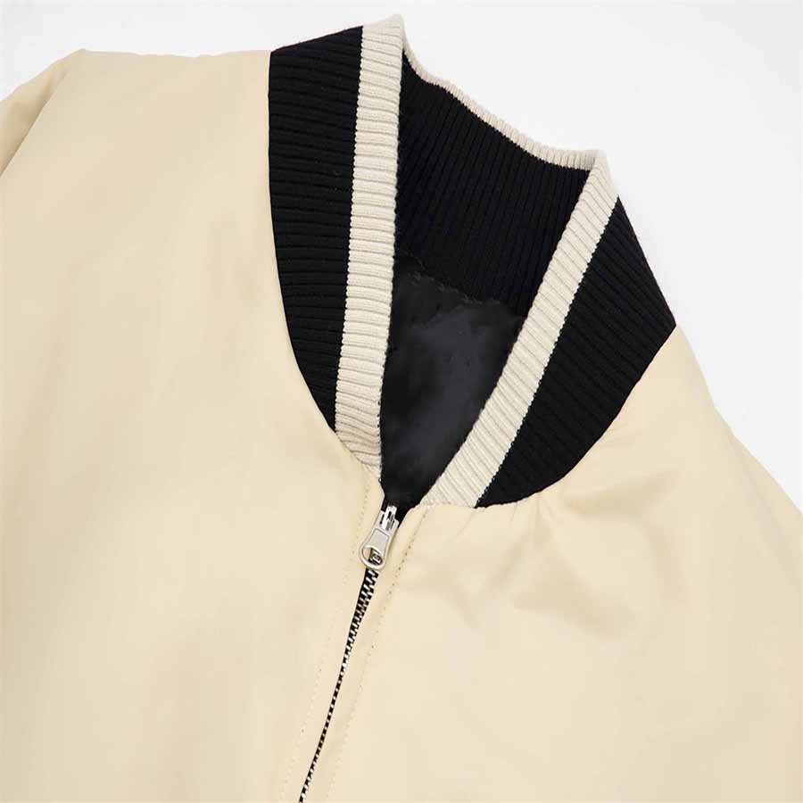 Veste femme Printemps et automne nouvelle couleur contraste lâche mode double face porter veste courte à glissière vêtements de baseball vêtements pour femmes