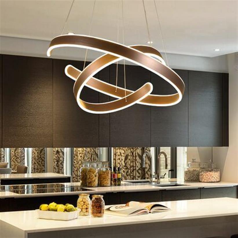 AC90-264V أضواء قلادة حديثة الثريا لغرفة المعيشة غرفة الطعام هندسة C Rings Acrylic Aluminium Body Body LED Ceiling201n