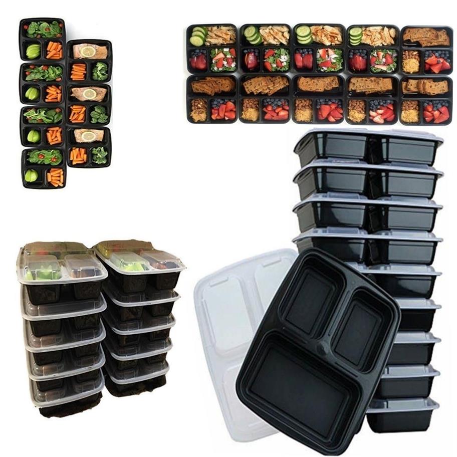 Meal Prep Containers Plastic Food Storage Reusable Microwavable 3 Compartment Food Container with Lid Microwavable Y1116308P