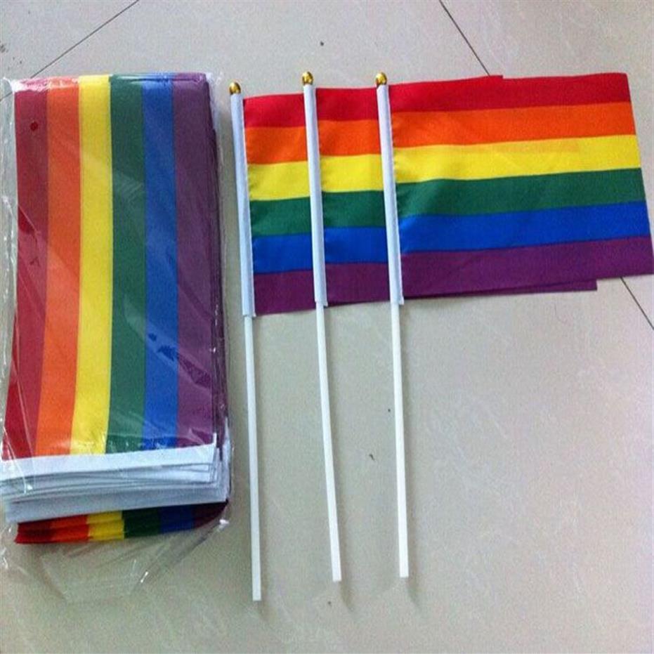 Banner arcobaleno di piccole dimensioni 5 x 8 pollici 14 x 21 CM bandiera del gay pride 100 PZ LOT233C