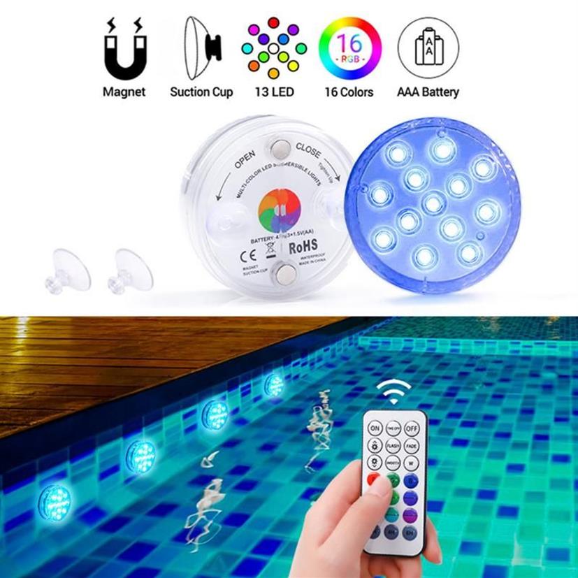 Waterproof colorful underwater lights remote control diving lights Swimming Pool Light RGB LED Bulb Garden Party Decoration292t