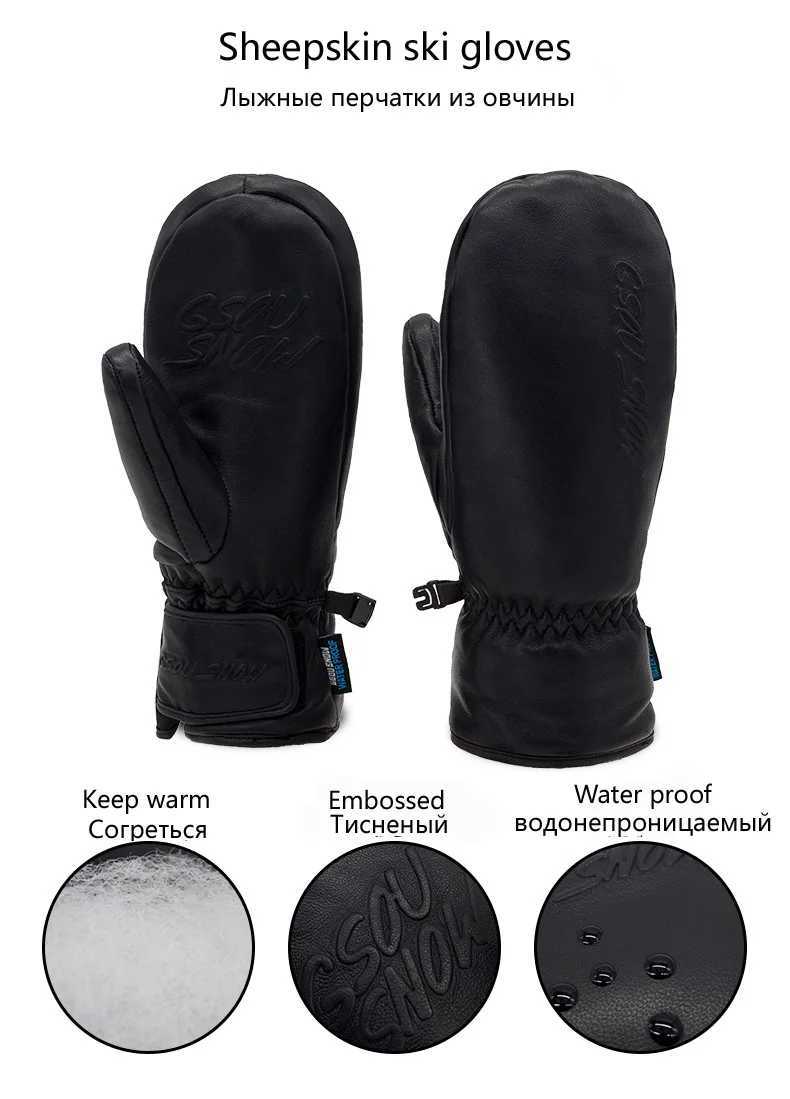 Skidhandskar Fårskinn Ice Snow Gloves Outdoor Accessories Waterproof Wearable Snowboarding Mitten Ski Palm Five-Finger Unsexl23118