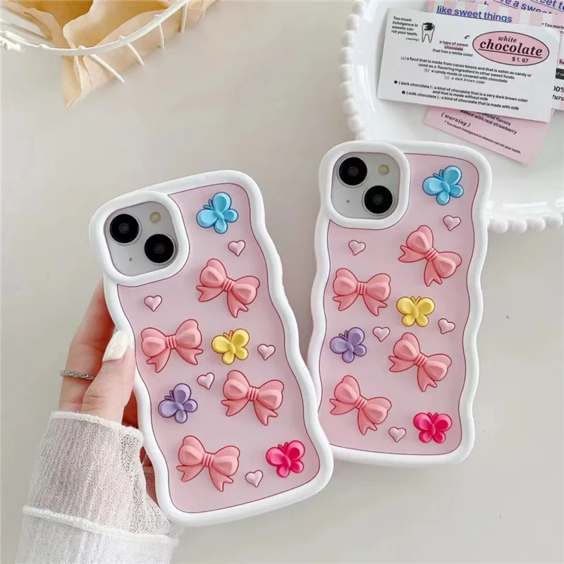 Koreańskie cukierki kolor słodki Bowknot Pink Case for iPhone 15 14 12 I11 13 Pro Max 14pro Girl Prezent Soft Silikon Luksusowy telefon