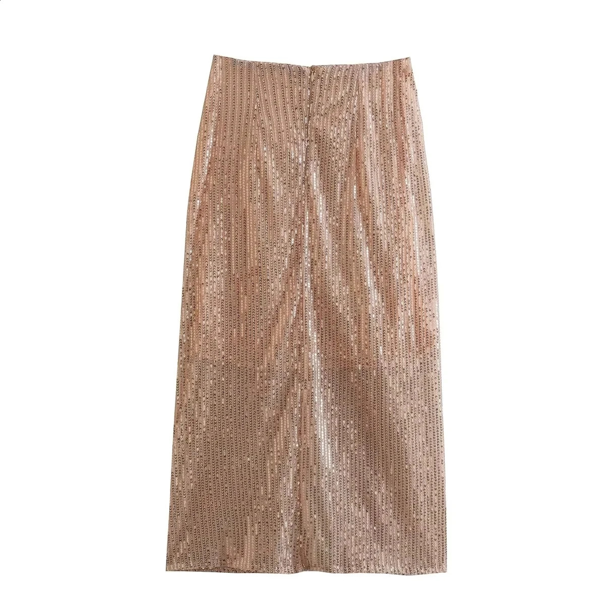 Vêtements ethniques Champagne Sequin Métallique Irrégulière Split Midi Jupe Taille Haute Soirée Élégante Longue 2023 Femmes Mode Une Ligne Party Wear 231214