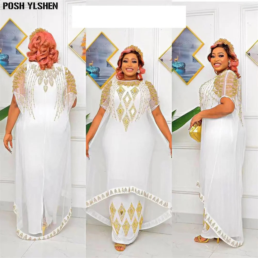 Vêtements ethniques fausses deux pièces robes africaines pour les femmes traditionnelles nigérian diamant caftan robe abaya musuman robe womens porte 231214