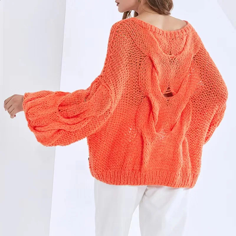 Pulls pour femmes Mohair pull ample pull torsadé tricoté à la main Orange rouge 231214