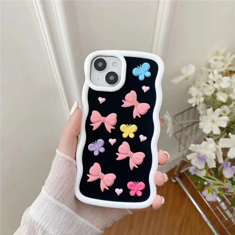 Koreanische Candy Farbe süße Schleife rosa Hüllen für iPhone 15 14 12 i11 13 Pro Max 14Pro Mädchen Geschenk weiche Silikon Luxus Telefon zurück Abdeckung Fall 