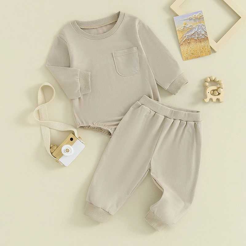 Kleidungssets 2023-09-05 0-24M Neugeborenes Baby Herbst Outfits Mädchen Junge Einfarbig Rundhalsausschnitt Übergroßes Sweatshirt Strampler Hose Kleidung Set