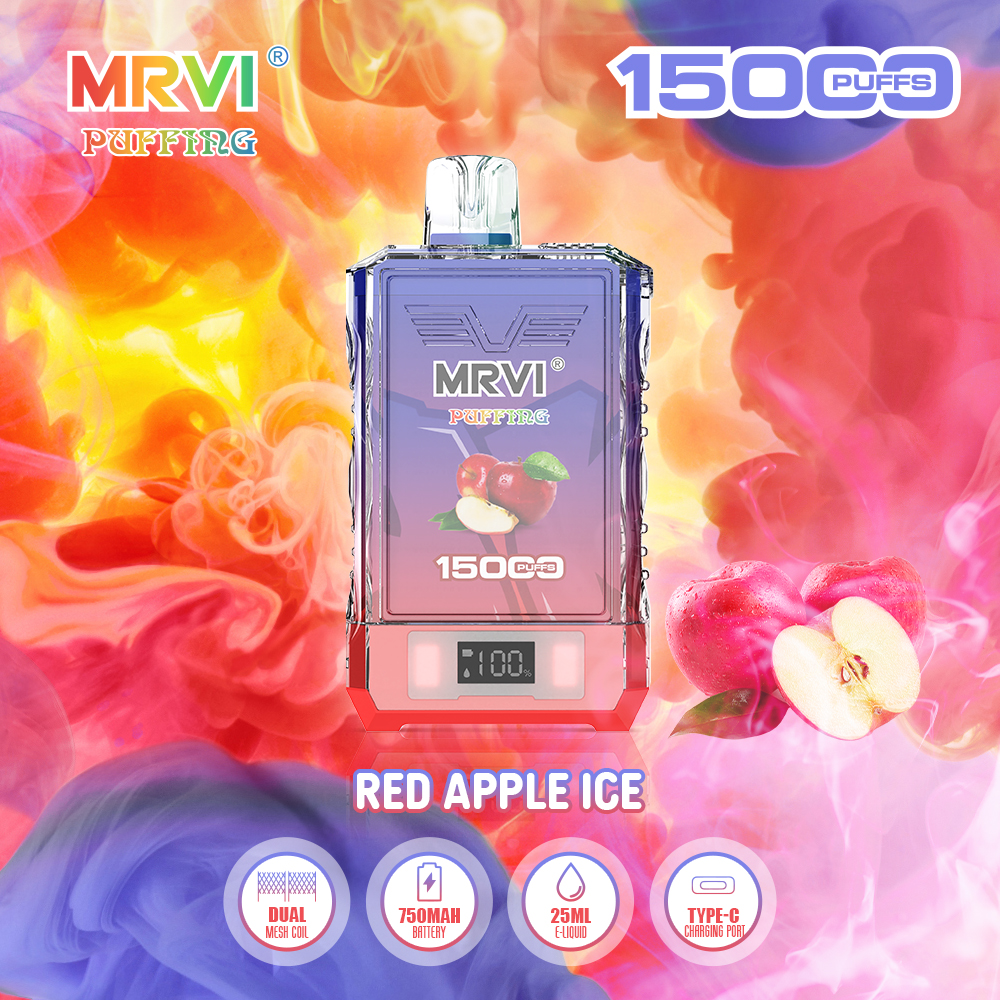 Vaper original 15k Puffs Mrvi Puffing 15K Vape desechable 25 ml Bobina de malla dual precargada Batería de 750 mAh con cordón Pantalla de alimentación de E-Liquid