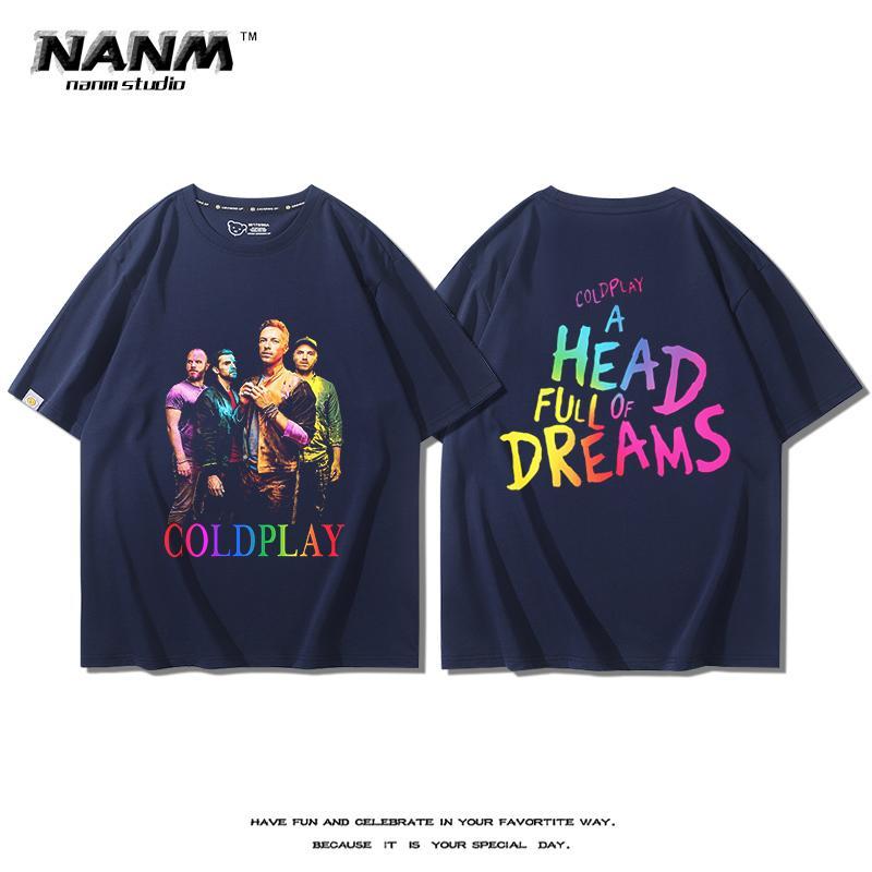 Cold Play Coldplay Band Short Sleeved Men's and Women's Summer Classic Rock Punk High Street Vintag Pure Cotton T-Shirt Trendy