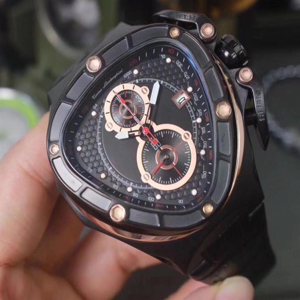 nuova versione Cronografo Triangolo di lavoro Orologio da uomo Anniversario VK Quarzo Sport Racing Car Orologio da uomo in pelle oro rosa 18 carati Orologi276o