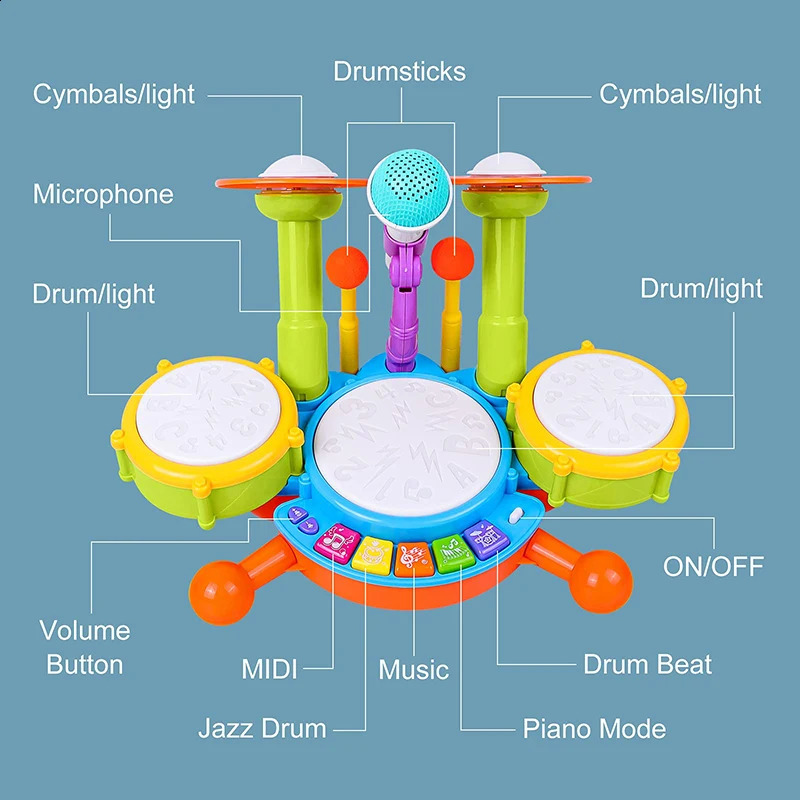 Claviers Piano Enfants Batterie Ensemble Tout-petits 1-3 Musical Bébé Instruments Éducatifs Jouets pour Tout-petits Fille Microphone Activités D'apprentissage Cadeaux 231214