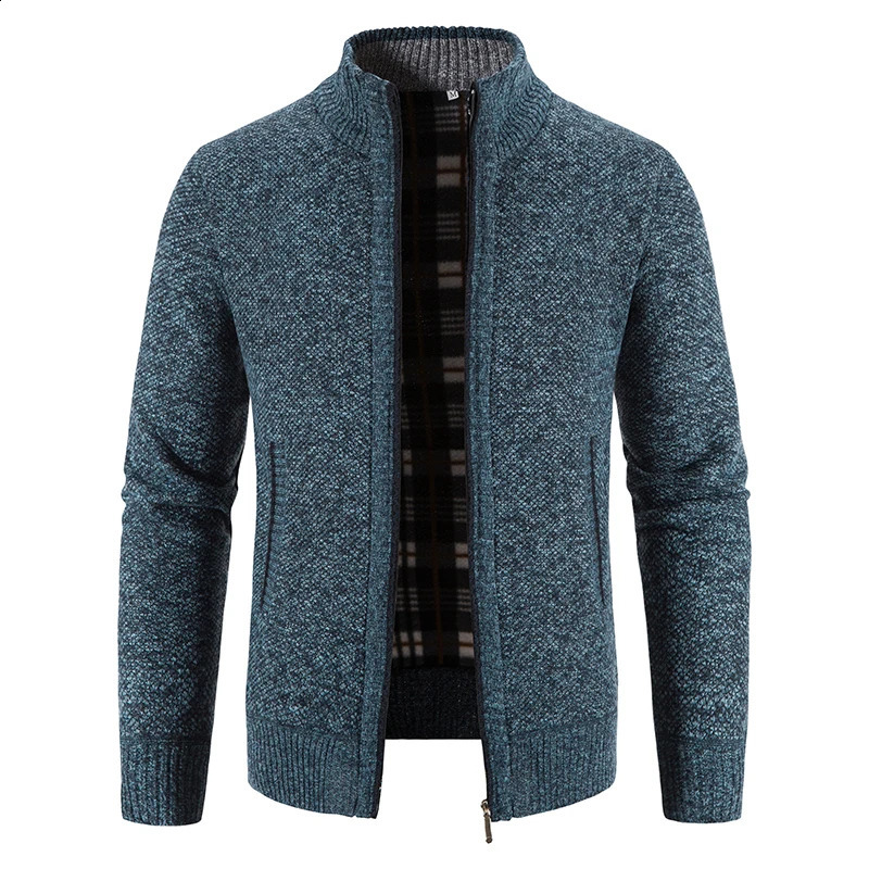 Men's Sweaters Men's Cardigan Solid Color Fleece Cardigan Zipper Knitted Jacket Sweater Winter Fleece Warm Skirt 231214