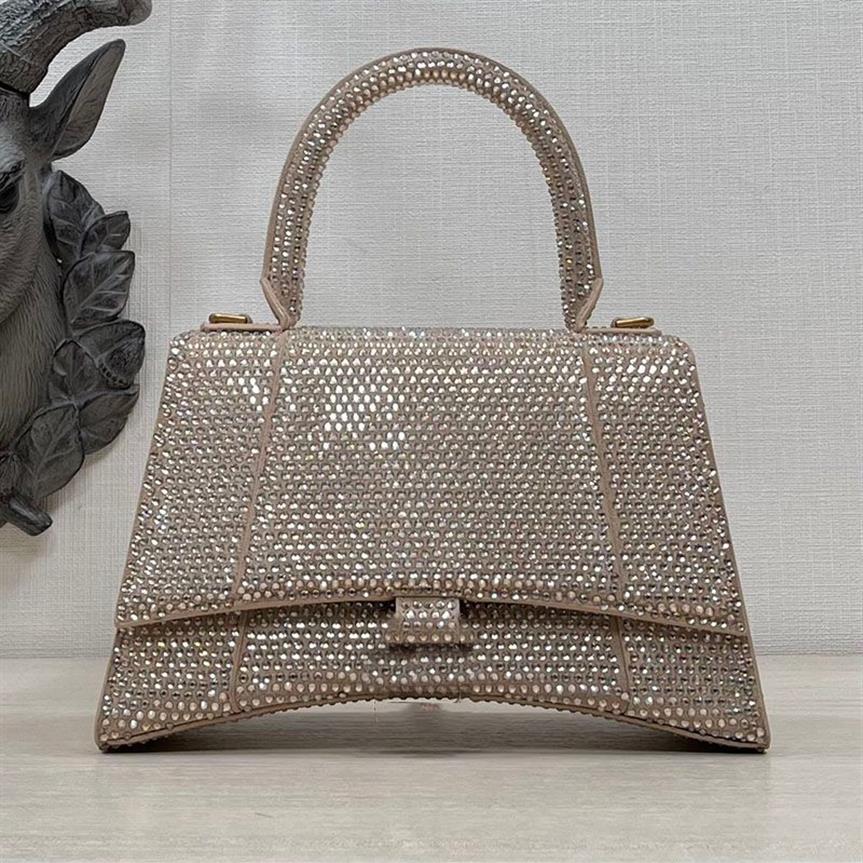 Strass Sanduhr Tasche Top Qualität Schimmer Umhängetasche Halbmond Tasche Handtasche Frauen Hobo Geldbörsen Echtes Echtes Leder Diamanten Should235M