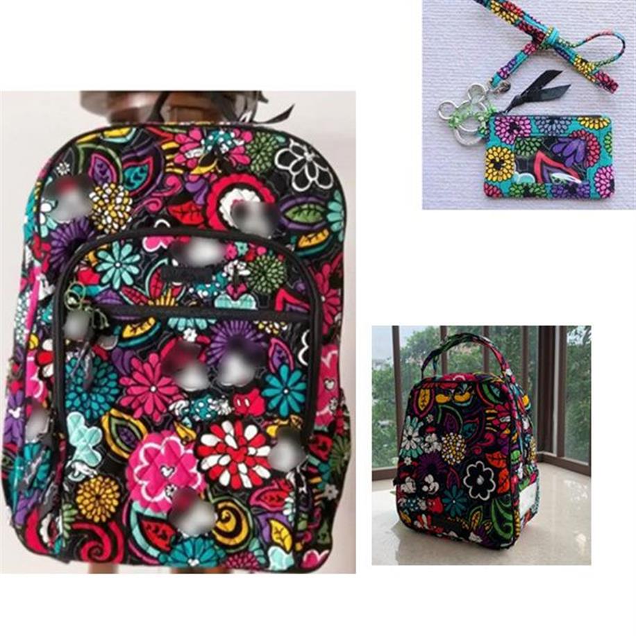 Cartoon mouse Cotton Backpack School bag match with lunch bag id card holder & lanyard313Q