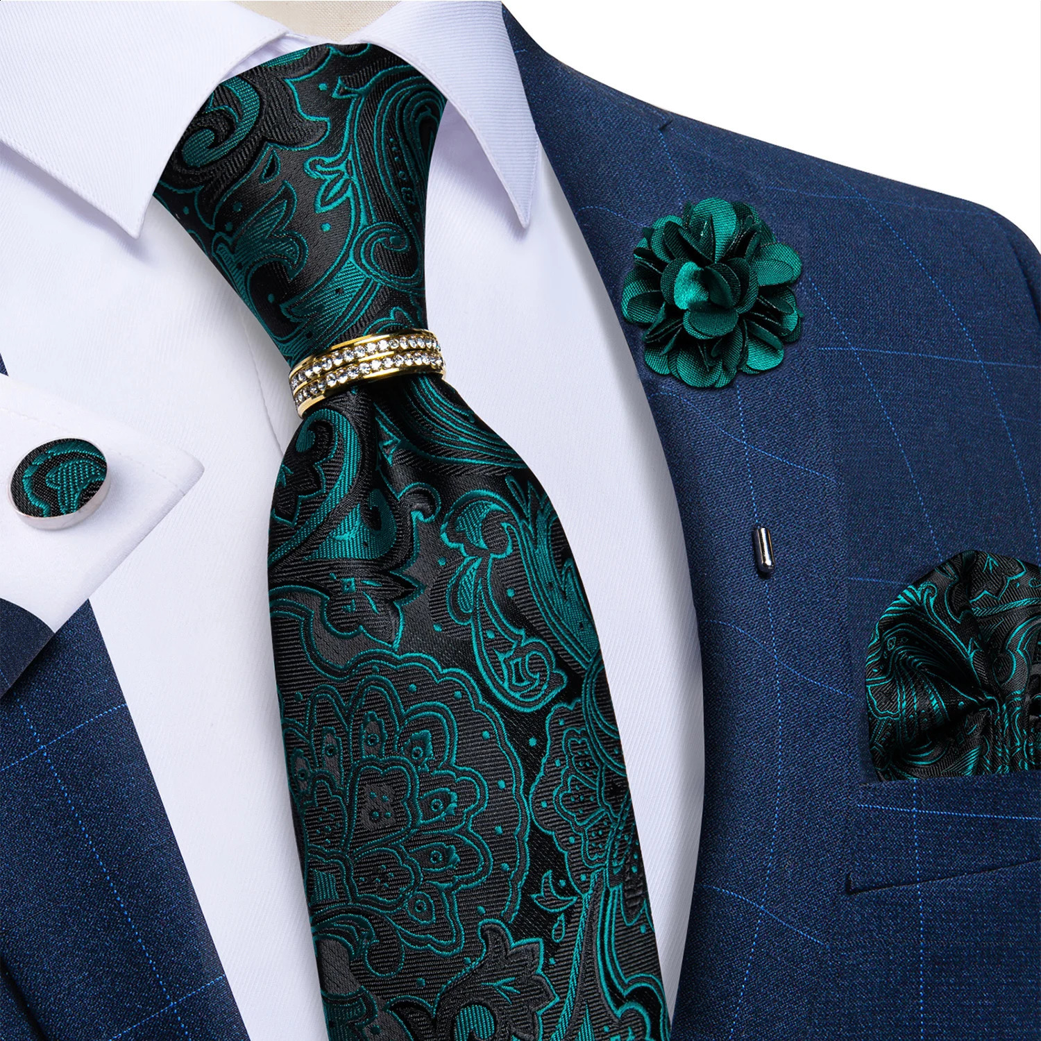 Cravatte 2023 Solido Rosso Blu Verde oliva Seta uomo con spilla Spilla Anello cravatta Accessori feste di nozze Gemelli Tasca quadrata 231214