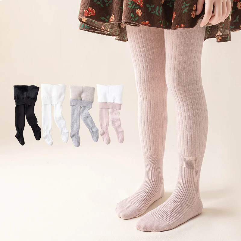 Kindersokken Winter dik meisje been baby effen kleur dikke gestreepte panty kinderwollen panty 231214