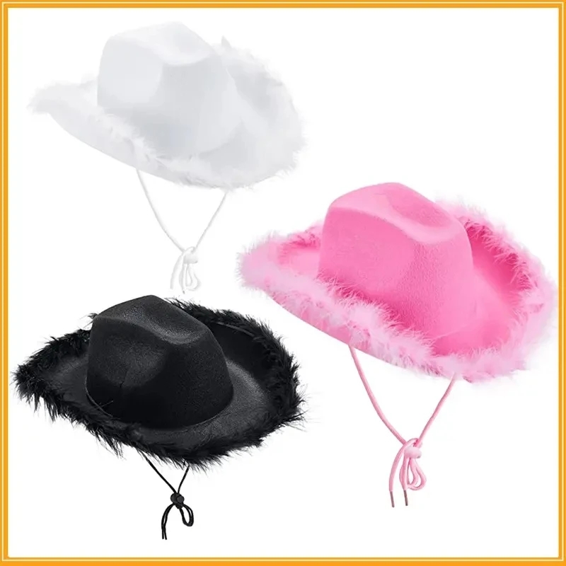 Roze Western Style Cowgirl Hoeden Voor Vrouwen Meisje Gerold Fedora Hoed Feather Edge Strand Cowboyhoed