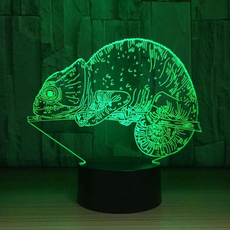 Light Lights Chameleon 3D LAMP Lizard Table 7 ألوان LED LED عن بُعد Touch Lightlight USB Lampara Baby Sleeping Indoor Decornight275i