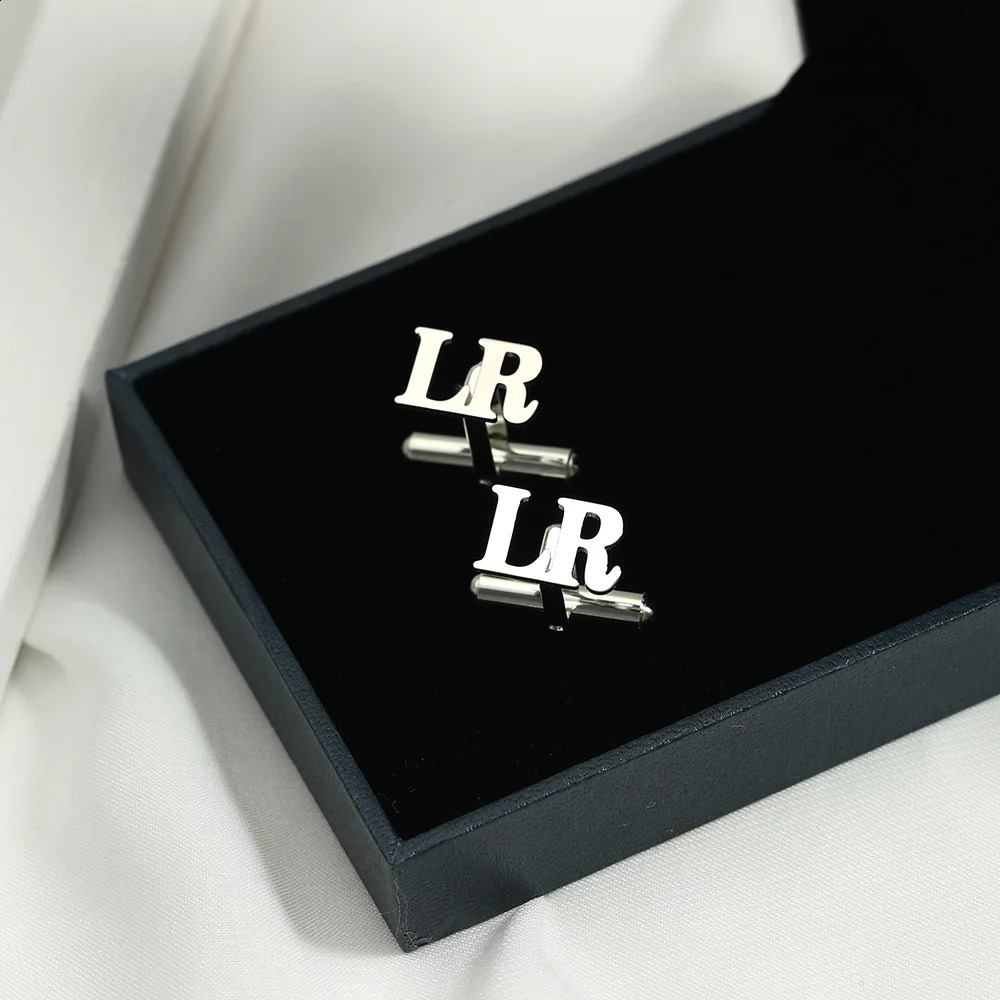 Colares de pingente de luxo 925 prata esterlina personalizar carta inicial abotoaduras para homem personalizado casamento abotoadura presentes jóias 231214