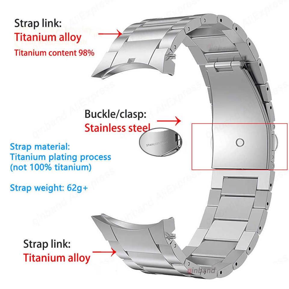 Titta på band Inga Gaps Titanium Metal Strap för Samsung Galaxy Watch 5 Pro 45mm 40mm 44mm Belt Watch Band för Samsung Watch4 Classic 262i