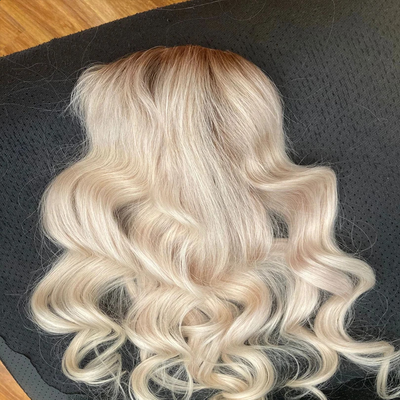 Synthetische pruiken 6-20 inch ombre kleur menselijk haar topper blond PU mono basis 100 remy stuk huid clip in 4 613 toupet voor vrouwen 231214