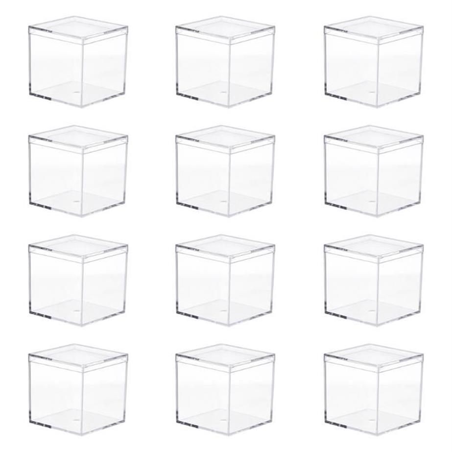 Geschenkverpakking 12 stuks transparant acryl doos vierkante opslagcontainer voor kamerorganisatie278S