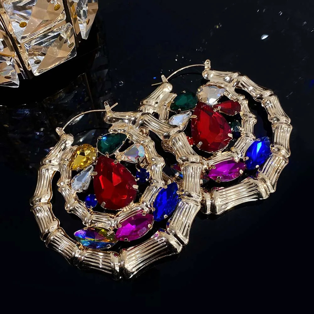 Stud Freetry Punk Doublelayer Bamboo Circle Hoop Earrings for Women Fashion Geometric Colorful Big Earring Jewelry Gifts 231214