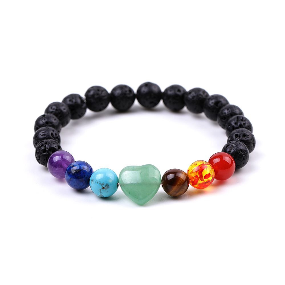 7 Chakra Reiki Healing Stone Heart Bracelet Yoga Balance Energy Natural Lava Stones Beads Jewelry