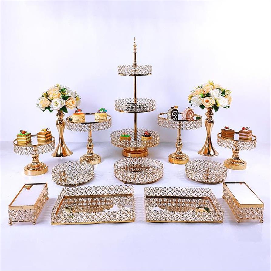 Autres fournitures de fête de fête Crystal Metal Cake Stand Set Acrylique Miroir Cupcake Décorations Dessert Piédestal Mariage Disp311y