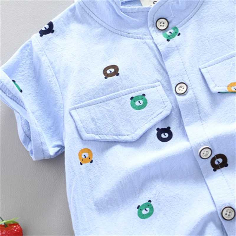 Clothing Sets Infant and Toddler Summer Fashion Full Body Cartoon Small Chest Penetrating Pattern Random Print Pocket Shirt Shorts Set