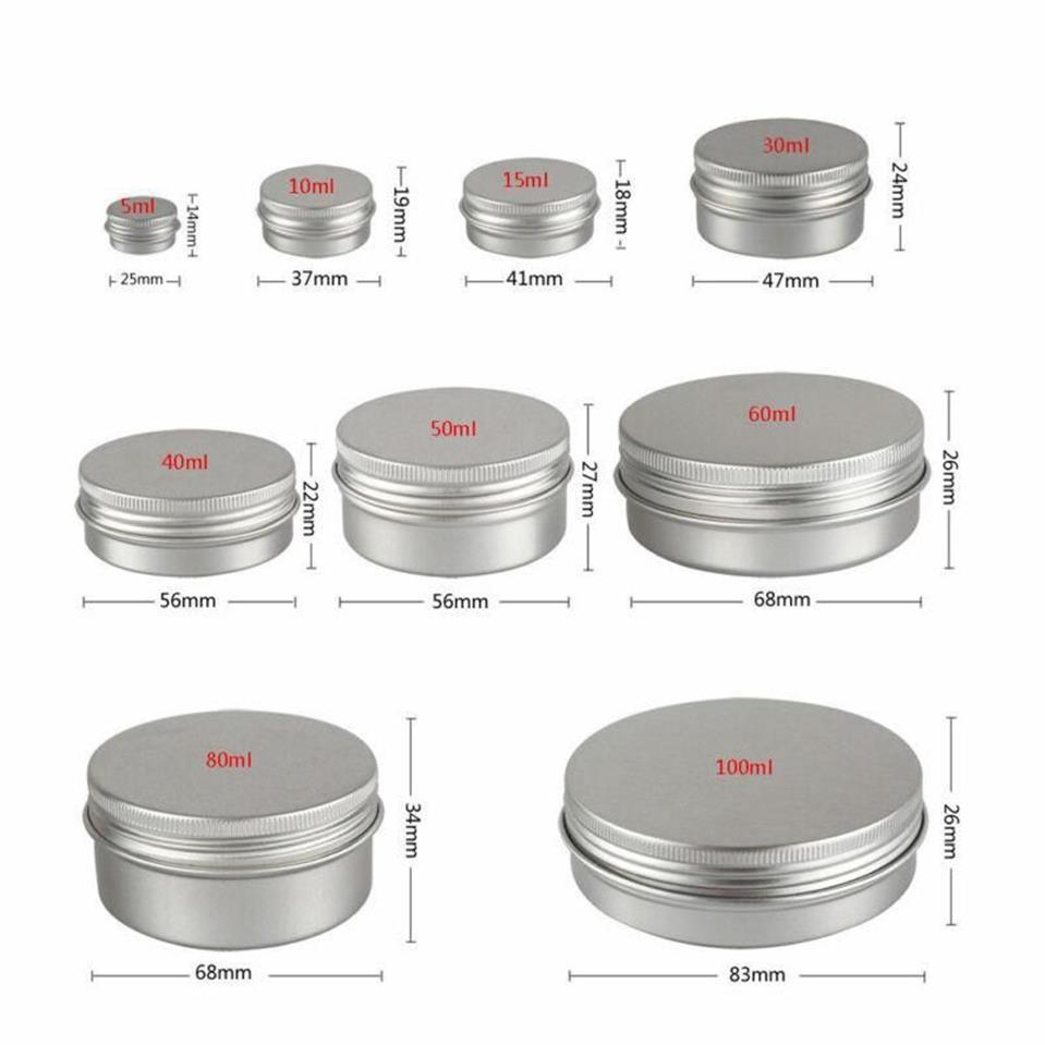 Pot cosmétique vide en aluminium de 5 à 100ml, boîte en étain avec couvercle à vis Craft216s