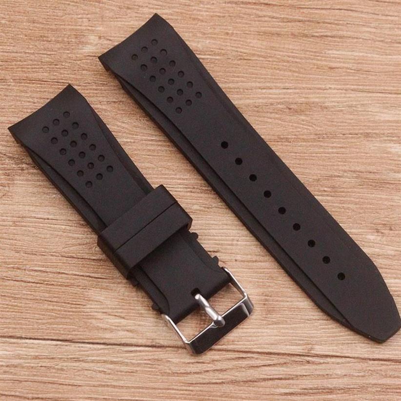 Assista Bandas Acessórios Silicone Strap Curvo Interface 24mm Pin Buckle Men's para todas as marcas255J