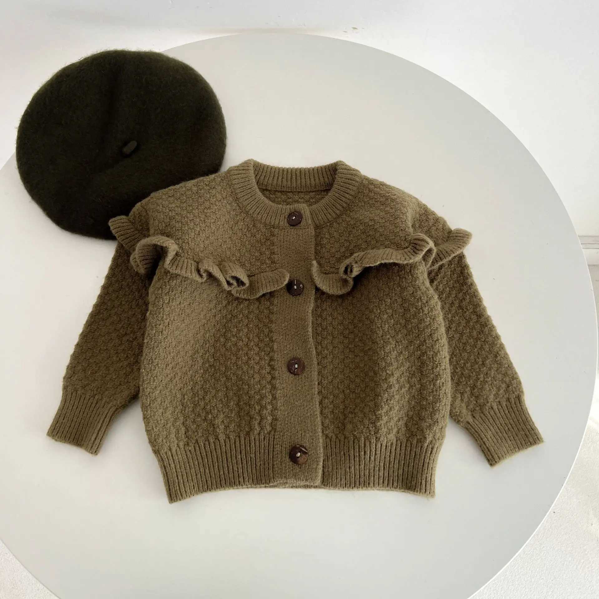 Clothing Sets 2023 Korean Spring Autumn Toddler Girl Clothes Set Knitted Sweater Ruffle Vintage Coat Wide Leg Pants Suit Baby Girl Outfits R231215