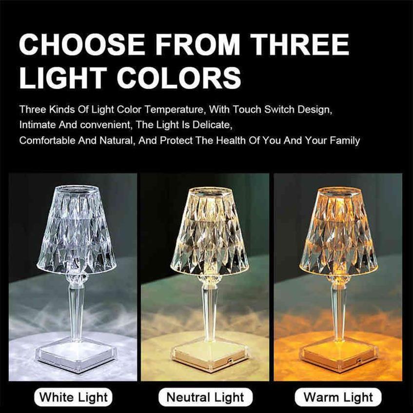 RGB White LED Diamond Table Lamp Remote Control USB Charging Touch Sensor Restaurant Bar Decoration Table Lights Romantic Lamp H22288y