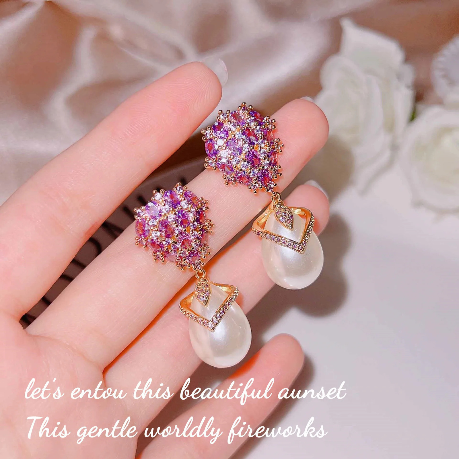 Stud rétro haut de gamme améthyste perle boucles d'oreilles avec 925 timbre tempérament goutte d'eau violet Zircon femme fête cadeau 231214