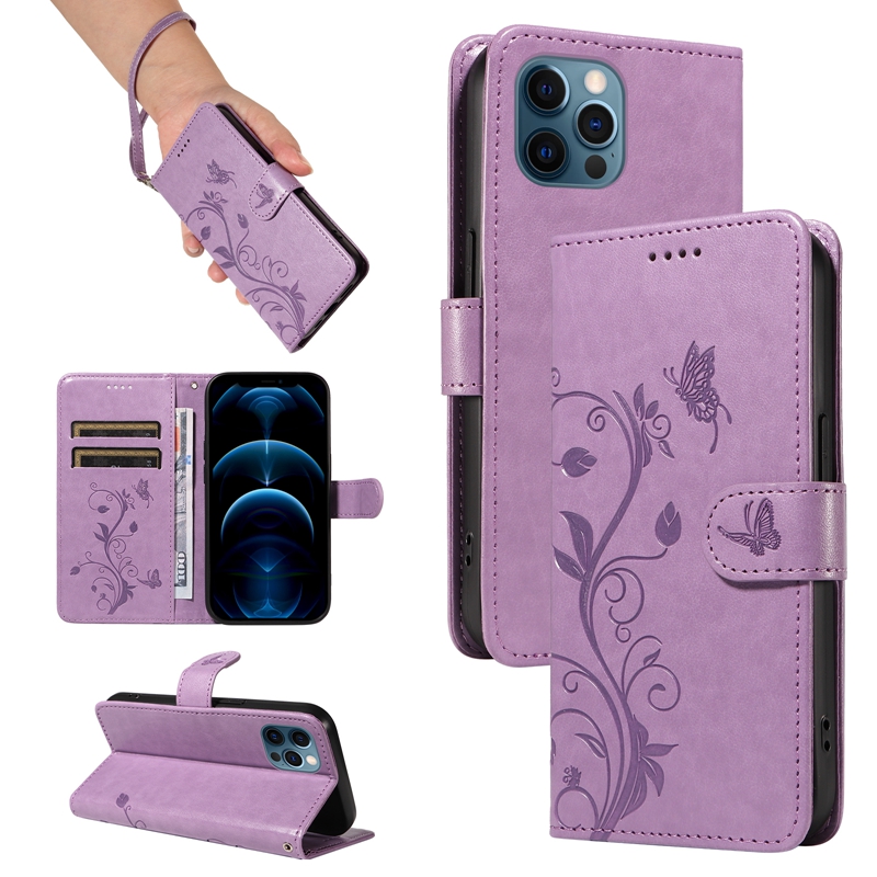 Flower Butterfly Leather Plånbok Fall för iPhone 15 14 Pro Max 13 12 11 XR XS X 8 7 6 Plus iPhone15 ID -kortplatser Hållare Flip Cover Business Girls Magnetic Book Pouch Strap