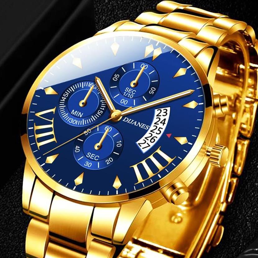 Наручные часы 2021 Мужская мода Uhren Luxus Gold Edelstahl Quarz Armbanduhr Manner Business Casual Kalender Uhr Relogio Masculino2181