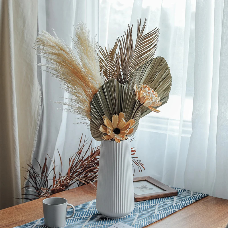 Flores decorativas grinaldas secas planta natural sago cycas ramo casamento decoração de casa frutose dracaena folha seca palma fã folhas festa arte parede pendurado 231214