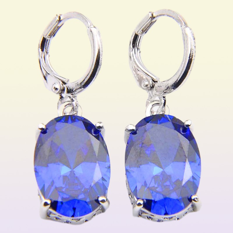 Novela Luckyshine 5 conjuntos delicado elipse fogo azul topázio zircônia cúbica 925 pingentes de prata colares brincos presente joias de casamento5255176