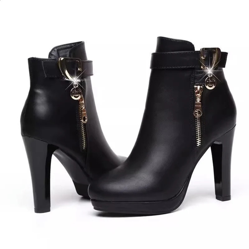 Ботинки Lucyever, пикантные черные женские ботильоны на высоком каблуке, классические осенне-зимние женские теплые короткие ботинки на платформе на молнии, 231214