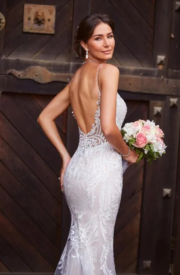 Kitty Chen Wedding Dresses Spaghetti Strap Sweetheart Lace Appliqued Backless Bridal Gowns Sweep Train Mermaid Wedding Dress