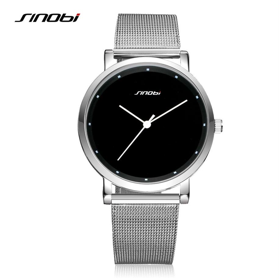 SINOBI Men Wrist Watches Fashion Simple Male Geneva Quartz Clock Stainless Steel Casual Watch Black Montres Hommes Drop 2406