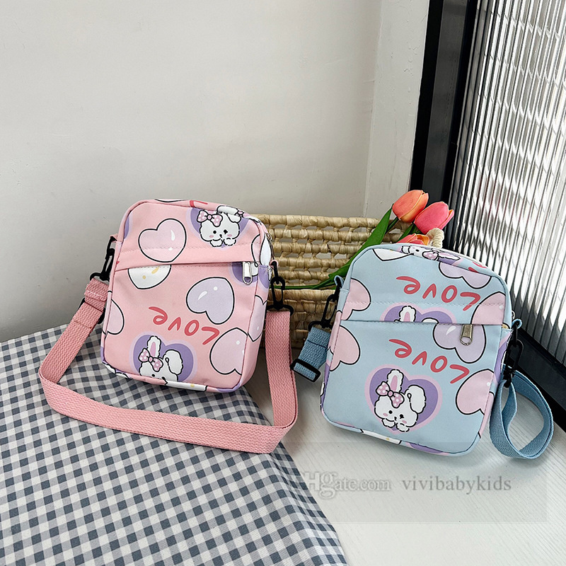 Flickor älskar hjärtkaninbrev tryckta handväskor barn tecknad Sinlge axelväska barn nylon messenger väskor z6035