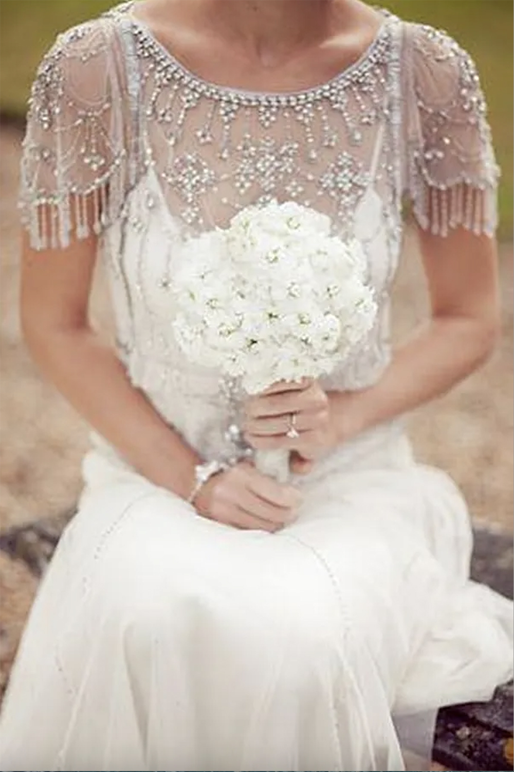 Boho sukienka ślubna świetne gatsby luksus kryształy koraliki ślubne sukienki 2023 A-line cap rękaw z kości słoniowej vinage Country Beach Bride sukienki seksowne złudzenie back vestidos