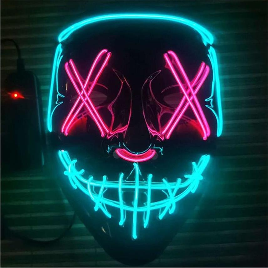 Masque d'Halloween couleur mixte Led Masque de fête mascarade s néon e lumière lueur dans le noir horreur brillant er 2202233017