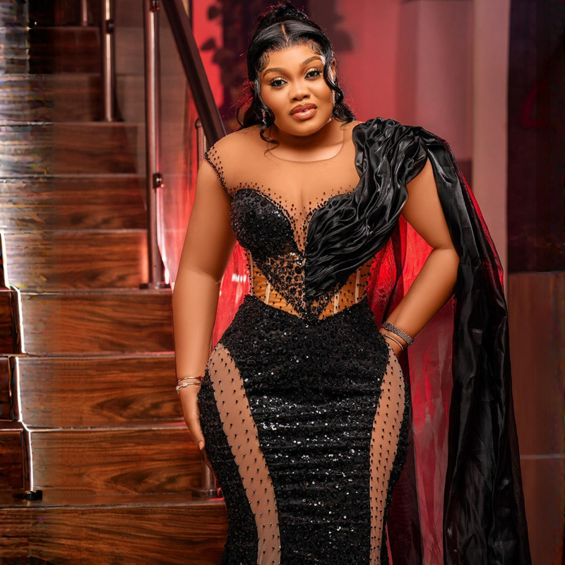 Plus taille aso ebi robes de bal sirène noire illusion sheer coude robe de soirée promrition de fête d'anniversaire pour les femmes de fiançailles noires africaines Pageant AM181